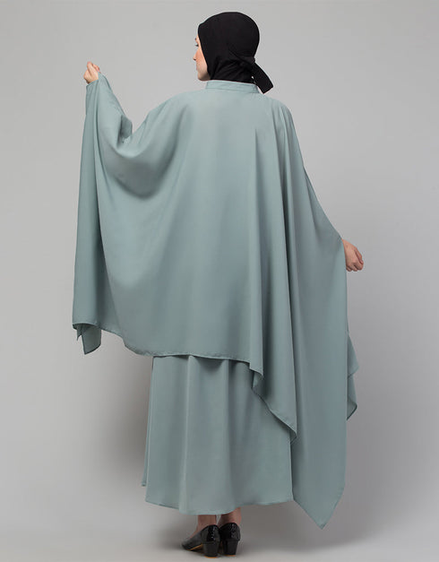 Arabic Two piece Butterfly Kaftan In Saga Green Color Close-up View