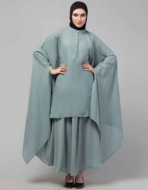 Arabic Two piece Butterfly Kaftan In Saga Green Color Lifestyle Images