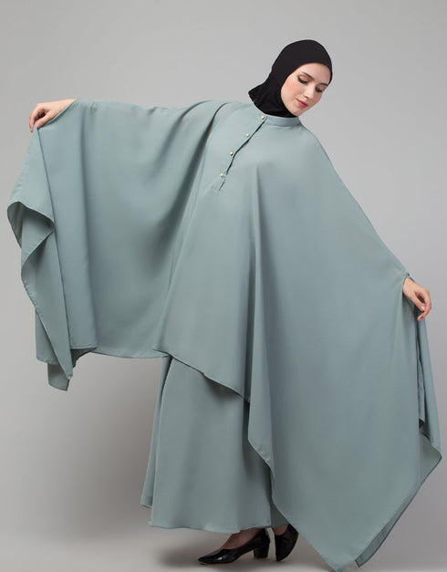 Arabic Two piece Butterfly Kaftan In Saga Green Color Back View