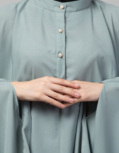 Arabic Two piece Butterfly Kaftan In Saga Green Color Side View