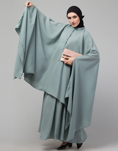 Arabic Two piece Butterfly Kaftan In Saga Green Color Front View