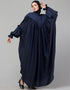 Modern Blue Colored Yoke and Gathered Front and Back Pleated sleeve abaya Front View