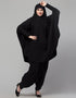 Modest SMOKING AT SLEEVE JERSEY KHIMER WITH HAREM PANT IN BLACK Front View