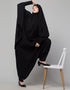 Modest SMOKING AT SLEEVE JERSEY KHIMER WITH HAREM PANT IN BLACK Front View