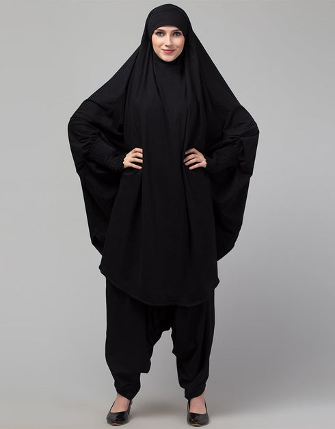 Modest SMOKING AT SLEEVE JERSEY KHIMER WITH HAREM PANT IN BLACK Additional Angles