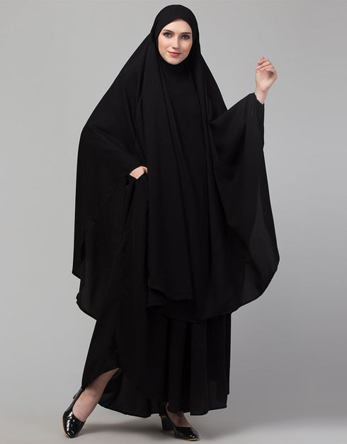Trendy 3 pcs set of Abaya Khimer and Nose piece In Black Additional Angles