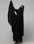 Trendy 3 pcs set of Abaya Khimer and Nose piece In Black Front View
