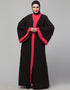 Women Black Matt Nida With Red Boder Abaya Side View