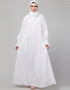 Trendy White Pleats at chest Smoking Sleeve Casual Abaya Front View