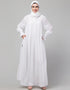 Trendy White Pleats at chest Smoking Sleeve Casual Abaya Close-up View