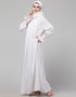 Trendy White Pleats at chest Smoking Sleeve Casual Abaya Back View