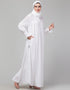 Trendy White Pleats at chest Smoking Sleeve Casual Abaya Front View