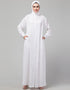 Chic White Hidden Placket front open casual Abaya Close-up View