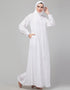 Chic White Hidden Placket front open casual Abaya Side View