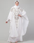 Arabic White matt Nida Golden Embroidery Abaya Close-up View