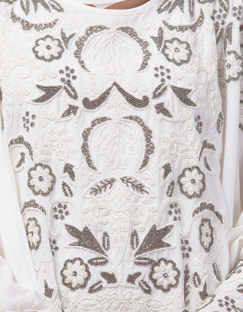 Arabic White matt Nida Golden Embroidery Abaya Additional Angles