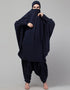 Muslim SMOKING AT SLEEVE JERSEY KHIMER WITH HAREM PANT IN NAVY Close-up View