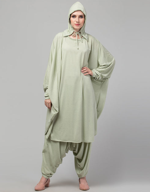 Women Two piece set of Kaftan With Hood and Haram pant Front View