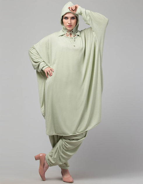Women Two piece set of Kaftan With Hood and Haram pant Front View