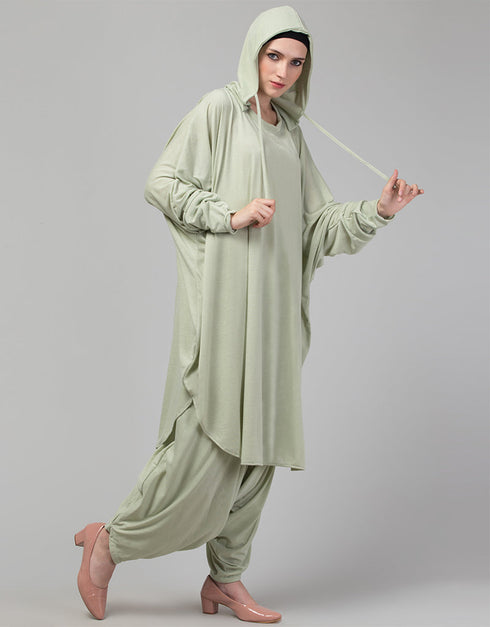 Women Two piece set of Kaftan With Hood and Haram pant Side View