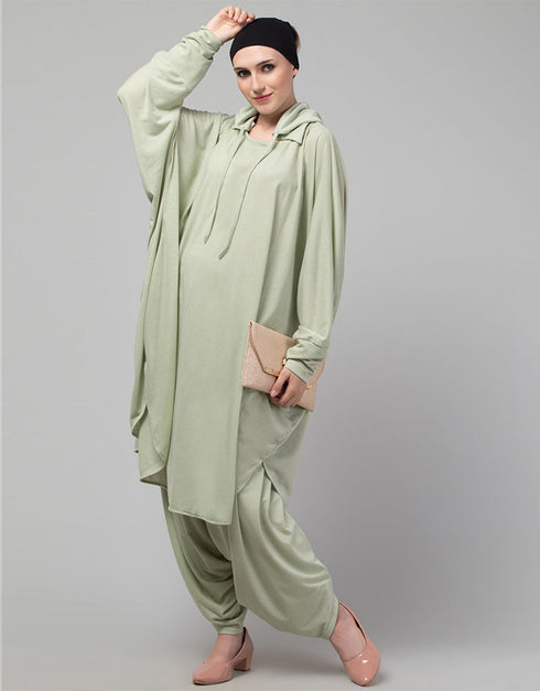 Women Two piece set of Kaftan With Hood and Haram pant Back View