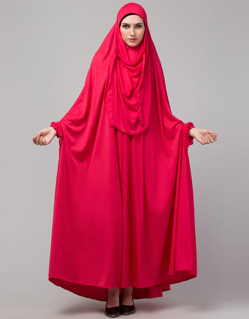 Trendy Rani Pink Extra Nose Piece Head To Toe Free Size Jilbab Side View