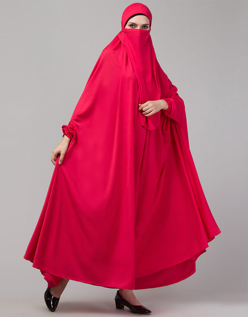 Trendy Rani Pink Extra Nose Piece Head To Toe Free Size Jilbab Back View