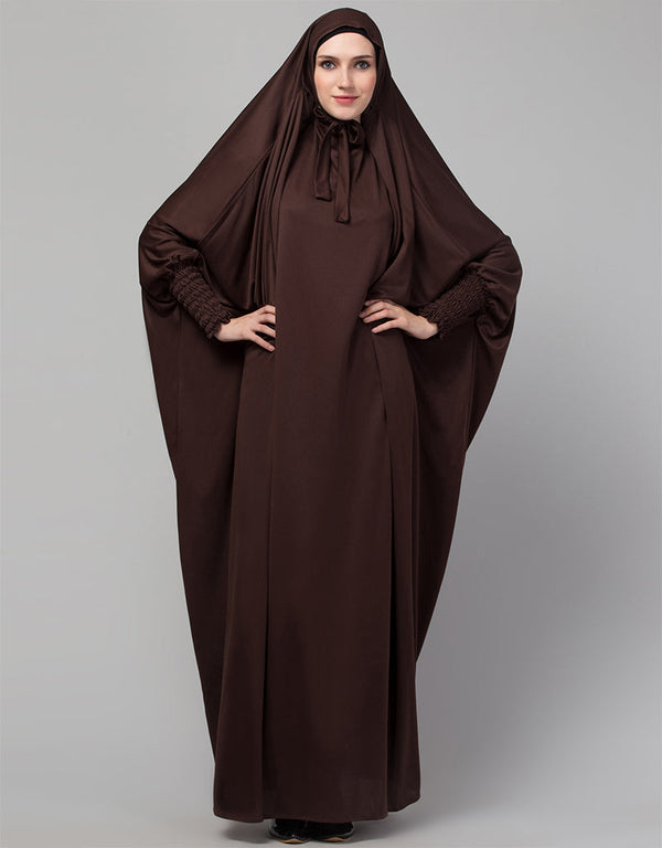 Muslimah Smoking Sleeve Tie at Back Ready To Wear Instant Full Size Jeresy JiIbab Front View