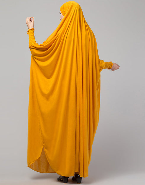 Chic Smoking Sleeve Tie at Back Ready To Wear Instant Full Size Jeresy JiIbab In Musturd Side View