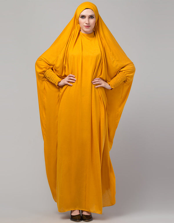 Chic Smoking Sleeve Tie at Back Ready To Wear Instant Full Size Jeresy JiIbab In Musturd Front View