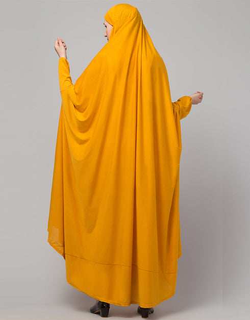 Modern Extra Nose Piece Head To Toe Free Size Jilbab In Musturd Color Side View