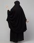 Modern Two piece Gathered Khimar and abaya In Black Close-up View
