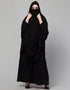 Modern Two piece Gathered Khimar and abaya In Black Front View
