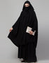 Modern Two piece Gathered Khimar and abaya In Black Lifestyle Images