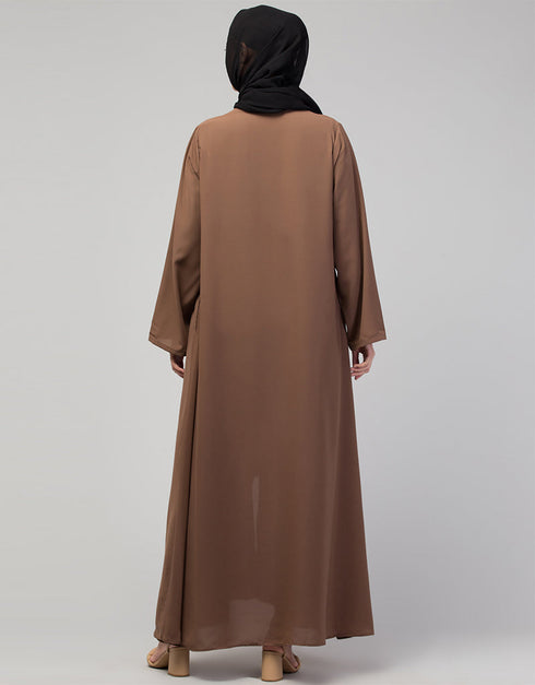 Modest Daily Abaya with Detachable Zipper In the Color Brown
