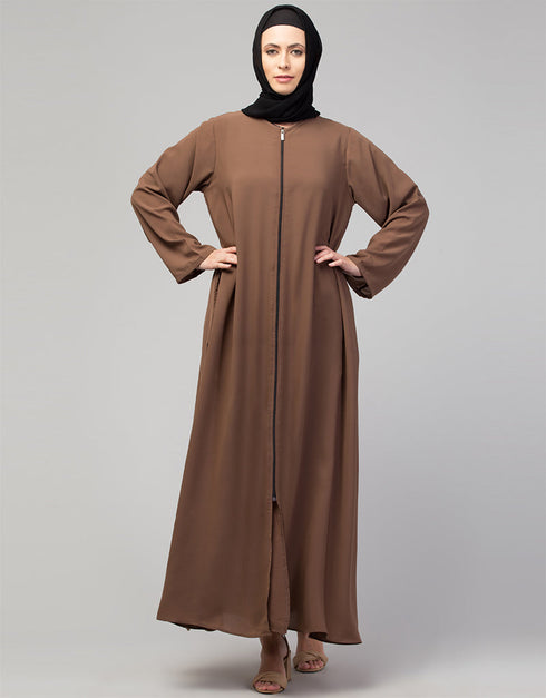 Modest Daily Abaya with Detachable Zipper In the Color Brown