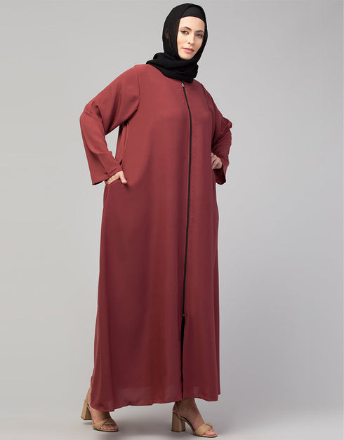 Islamic Simple Abaya with Front Closure for Everyday Use In the Shade Rust