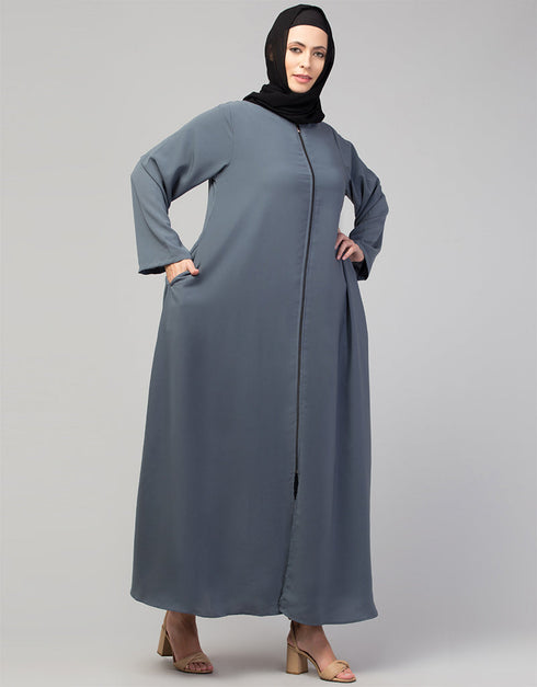 Arabic Basic Abaya with Zipper and Long Sleeves In the Color Grey