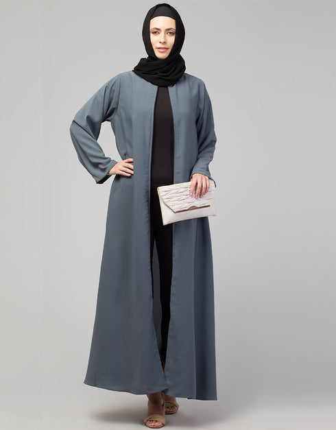 Arabic Basic Abaya with Zipper and Long Sleeves In the Color Grey
