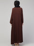 Women Basic Abaya with Long Sleeves and Front Zipper In the Shade of Brown