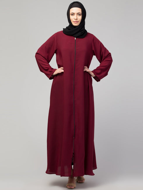 Muslimah Basic Abaya with Zipper for Everyday Life In the Color Maroon