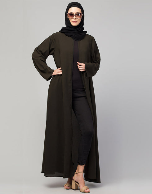 Modern Abaya with Detachable Zip for Modesty and Style In Shade of Olive