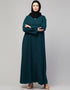 Dubai Long-Sleeved Abaya with Flared Hem for a Sophisticated Look In Color Teal Blue