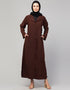 Islamic Abaya with coat collar and buttoned In the Color Brown