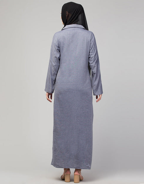 Arabic Abaya with self-fabric buttons and coat collar In the Shade Of Sky Blue