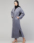 Arabic Abaya with self-fabric buttons and coat collar In the Shade Of Sky Blue