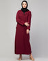 Women Abaya with coat-style collar and self-fabric buttons In the Shade Maroon