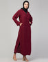Women Abaya with coat-style collar and self-fabric buttons In the Shade Maroon