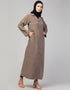 Muslimah Abaya with a coat-style collar and buttoned front In the Color Khaki