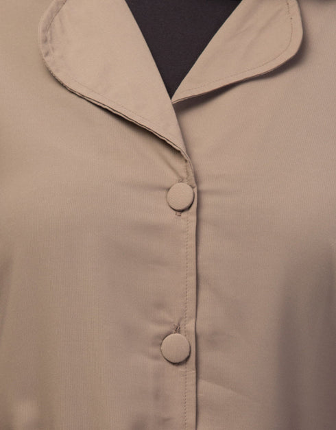 Muslimah Abaya with a coat-style collar and buttoned front In the Color Khaki